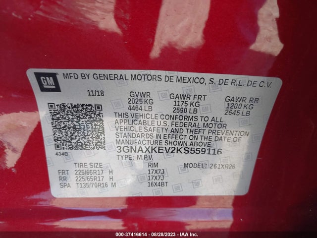 Chevrolet EQUINOX LT 2019 3GNAXKEV2KS559116 Image 9