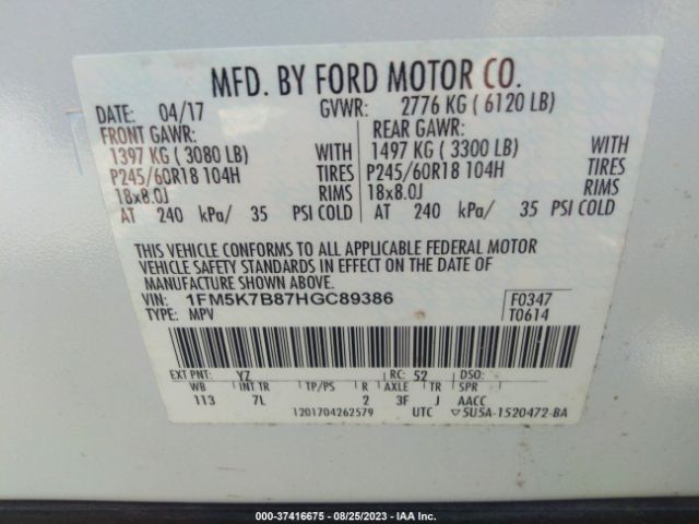 1FM5K7B87HGC89386 Ford Explorer Base