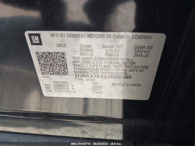 Chevrolet EQUINOX LT 2018 2GNAXTEX1J6326560 Image 9
