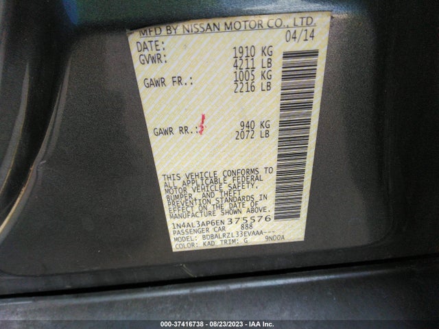 2014 NISSAN ALTIMA 2.5 VIN: 1N4AL3AP6EN375576