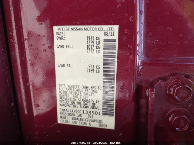 2012 NISSAN ALTIMA 2.5 SL VIN: 1N4AL2AP3CC138501