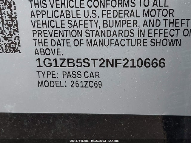 2022 CHEVROLET MALIBU LS VIN: 1G1ZB5ST2NF210666
