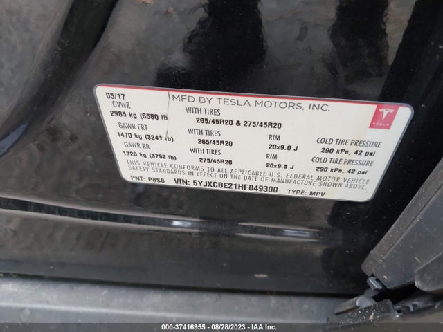 Tesla Model X 90d/75d/100d 2017 5YJXCBE21HF049300 Image 9