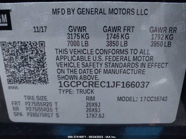 2018 CHEVROLET SILVERADO 1500 LT VIN: 1GCPCREC1JF166037