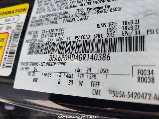Ford FUSION SE 2016 3FA6P0HD4GR140386 Image 10