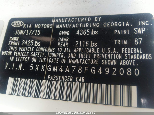 KIA Optima Lx 2015 5XXGM4A78FG492080 Image 9