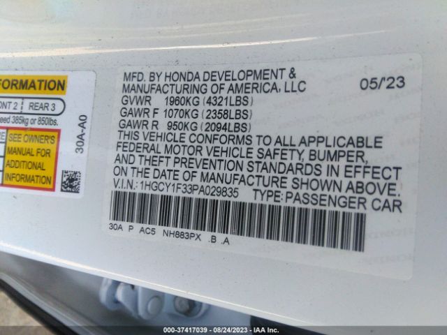 1HGCY1F33PA029835 Honda Accord Sedan Ex