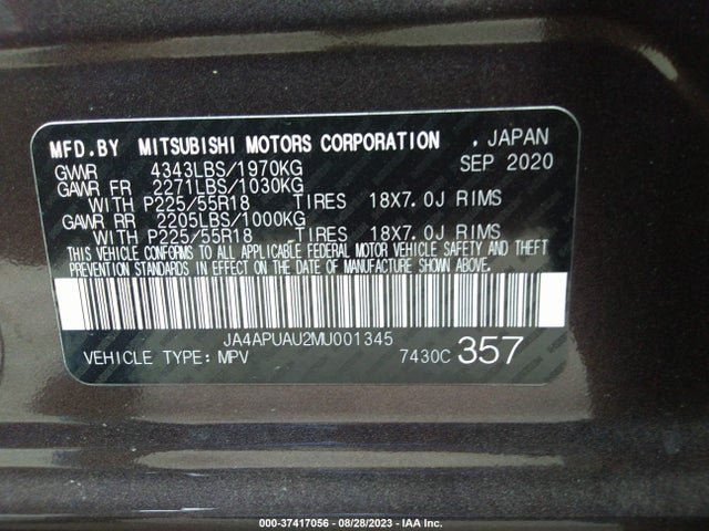 JA4APUAU2MU001345 Mitsubishi Outlander Sport Es/le/be/s