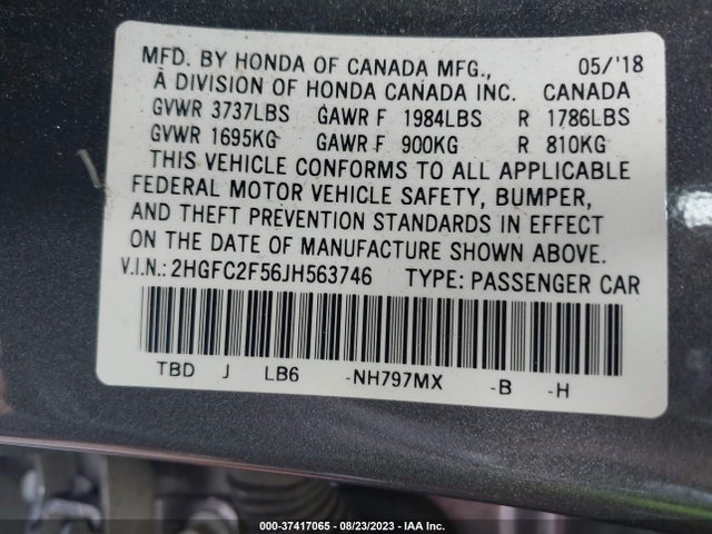 2018 HONDA CIVIC SEDAN LX VIN: 2HGFC2F56JH563746