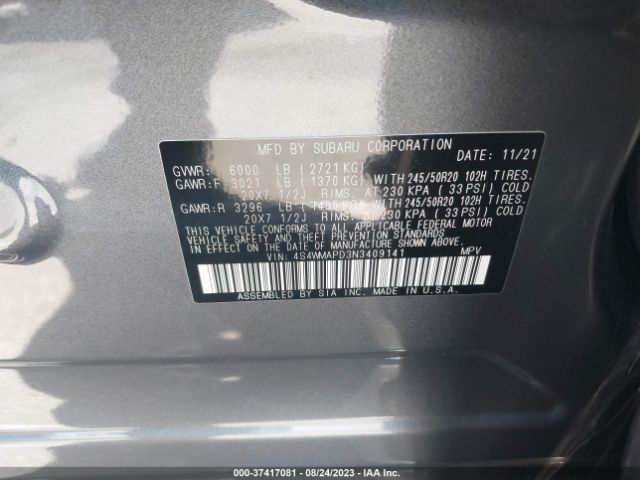 4S4WMAPD3N3409141 Subaru Ascent Limited