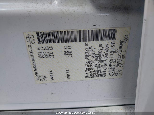2012 NISSAN ALTIMA 2.5 SL VIN: 1N4AL2AP5CN519156