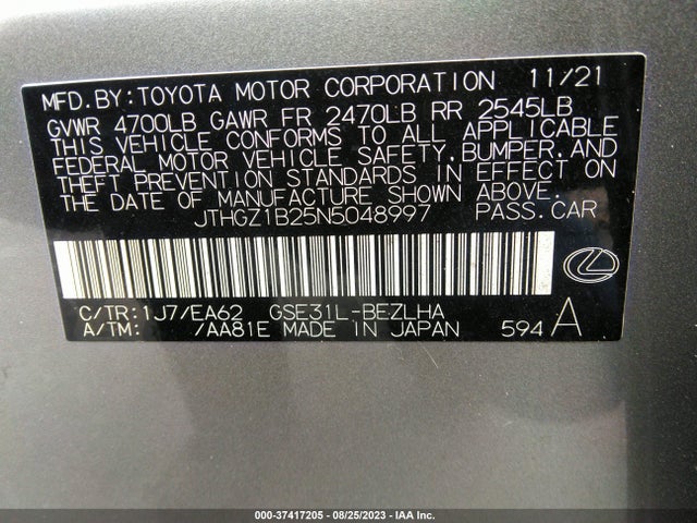 JTHGZ1B25N5048997 Lexus Is Is 350 F Sport