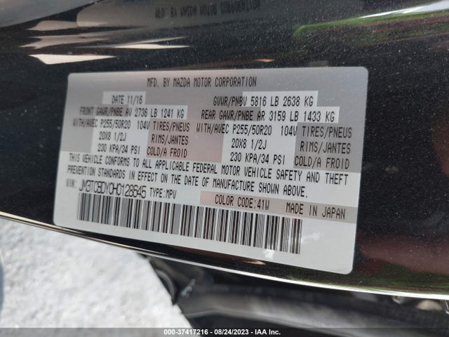 2017 MAZDA CX-9 GRAND TOURING VIN: JM3TCBDY0H0128645