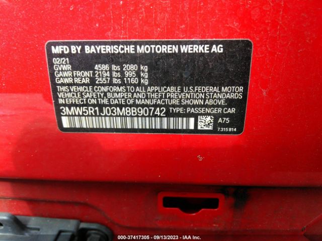 3MW5R1J03M8B90742 BMW 3 Series 330i