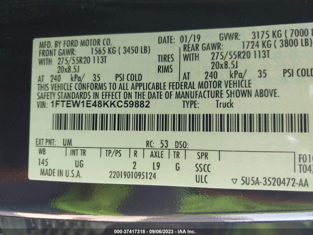 Ford F-150 Xlt 2019 1FTEW1E48KKC59882 Image 9