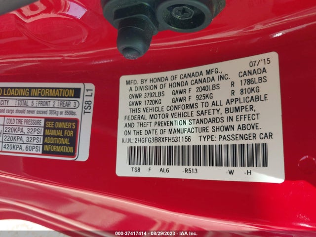 Honda Civic Coupe Ex 2015 2HGFG3B8XFH531156 Image 9