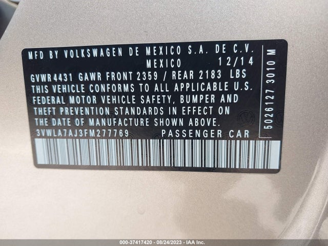 3VWLA7AJ3FM277769 Volkswagen Jetta Sedan 2.0l Tdi S