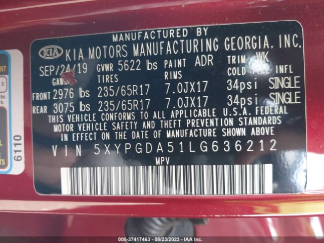5XYPGDA51LG636212 KIA Sorento Lx V6