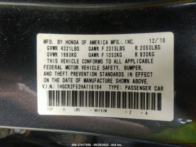 1HGCR2F52HA116194 Honda Accord Sedan Sport