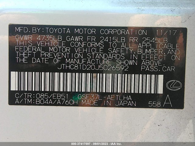 JTHC81D20J5026592 Lexus Is Is 300