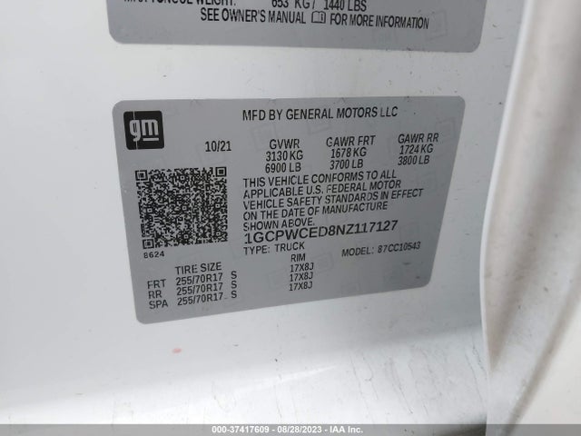 2022 Chevrolet Silverado 1500, VIN: 1GCPWCED8NZ117127