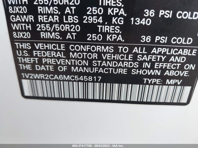 1V2WR2CA6MC545817 Volkswagen Atlas 3.6l V6 Se W/technology