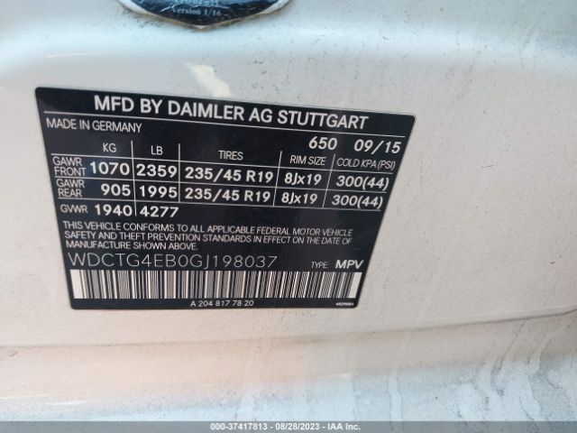 WDCTG4EB0GJ198037 Mercedes-Benz Gla Gla 250