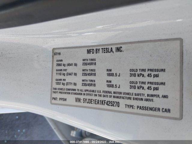 5YJ3E1EA1KF425270 Tesla Model 3 Range