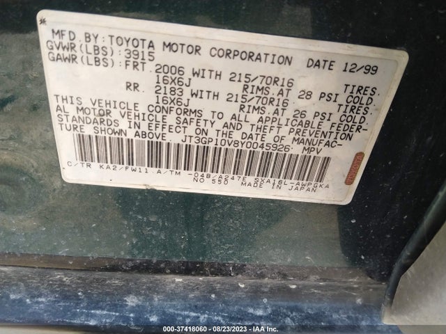 2000 TOYOTA RAV4 VIN: JT3GP10V8Y0045926