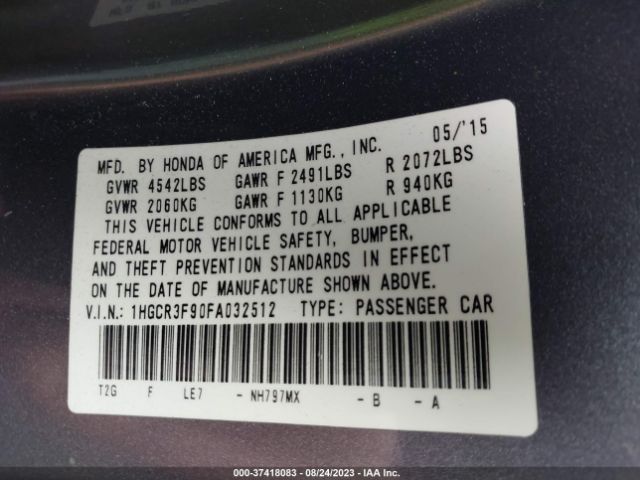 1HGCR3F90FA032512 Honda Accord Sedan Touring