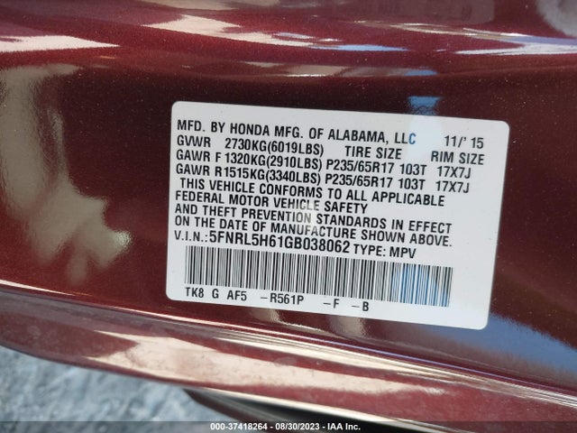 Honda Odyssey Ex-l 2016 5FNRL5H61GB038062 Image 9