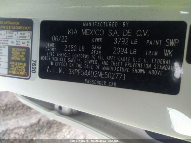 3KPF54AD2NE502771 KIA Forte Gt-line