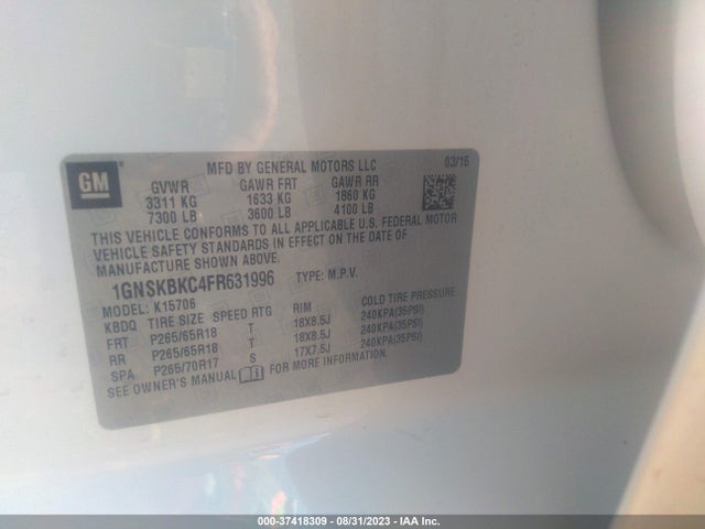Chevrolet Tahoe Lt 2015 1GNSKBKC4FR631996 Image 9