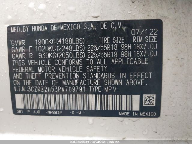 3CZRZ2H53PM709791 Honda HR-V SPORT