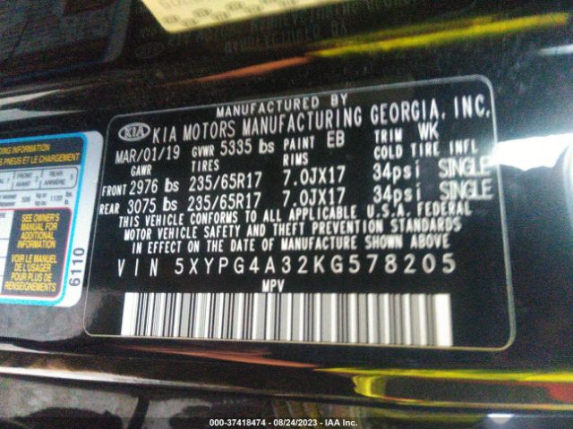 5XYPG4A32KG578205 KIA SORENTO L
