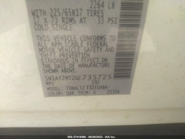 2016 NISSAN ROGUE SV VIN: 5N1AT2MT2GC735725