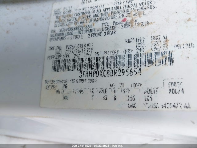 2011 FORD FUSION 3FAHP0KC8BR295654 Photo 8