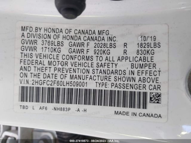 2HGFC2F60LH509001 Honda Civic Sedan Lx