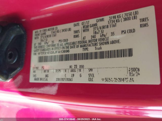 1FTFX1EG5JFA13696 Ford F-150 Xl/xlt/lariat