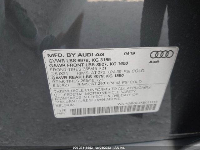 WA1VABGE4KB011116 Audi E-tron Prestige