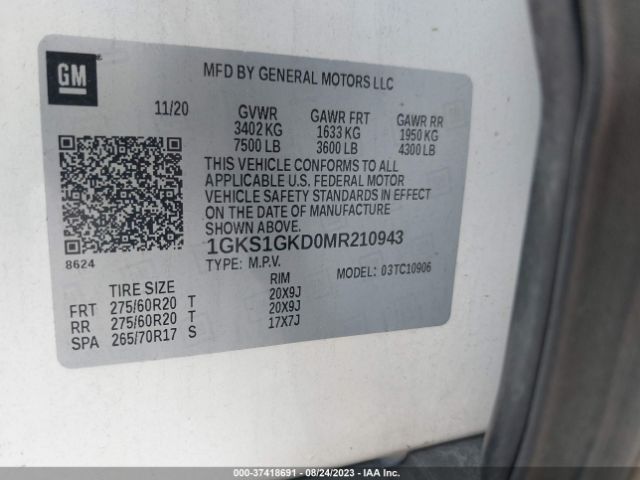 1GKS1GKD0MR210943 GMC Yukon Xl Slt