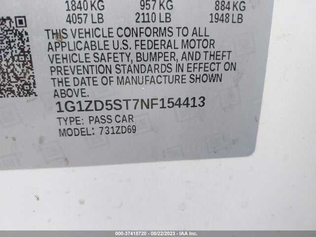 Chevrolet MALIBU LT 2022 1G1ZD5ST7NF154413 Image 9