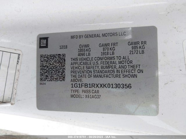 Chevrolet Camaro 1lt 2019 1G1FB1RXXK0130356 Image 9