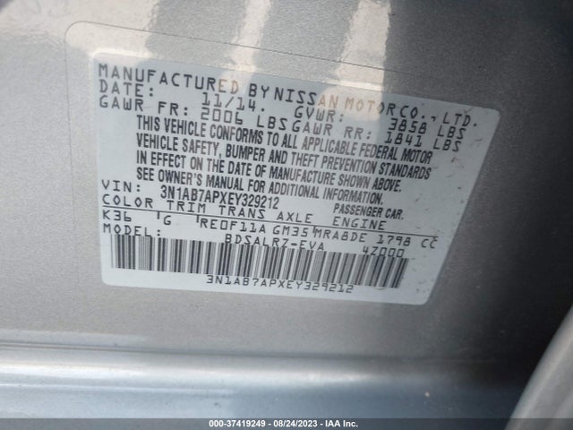 2014 NISSAN SENTRA SR VIN: 3N1AB7APXEY329212