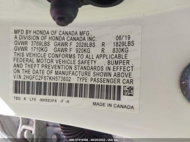 2HGFC2F67KH573602 Honda Civic Sedan Lx