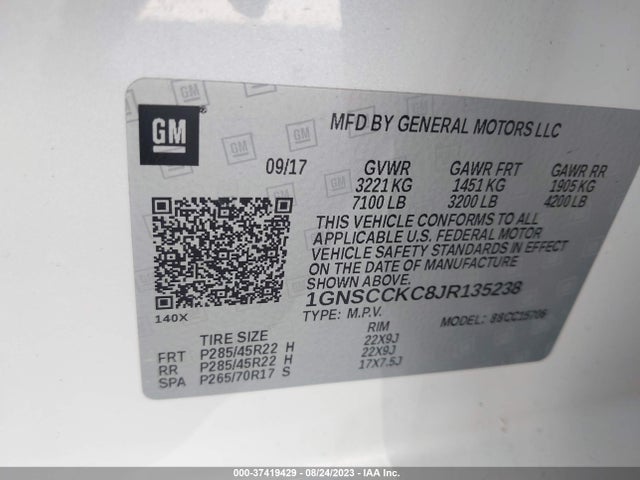 Chevrolet Tahoe Premier 2018 1GNSCCKC8JR135238 Image 9