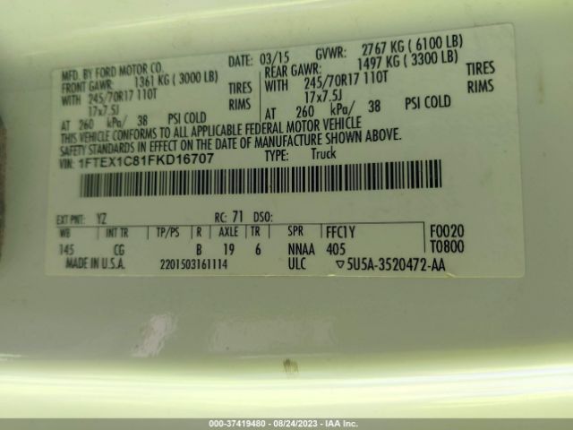 1FTEX1C81FKD16707 Ford F-150 Xl/xlt