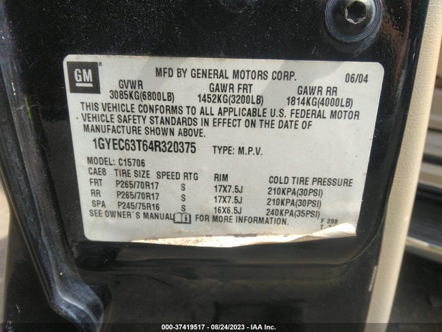 2004 CADILLAC ESCALADE VIN: 1GYEC63T64R320375