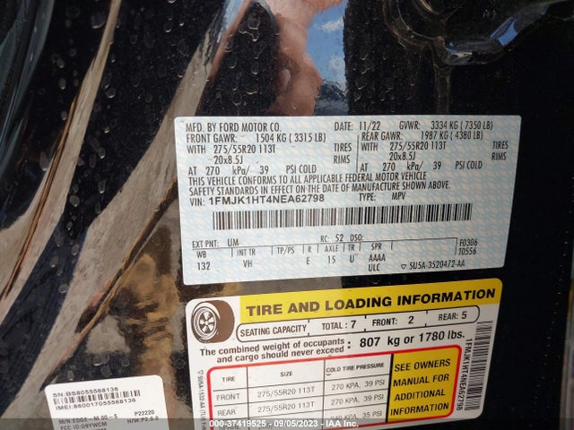 Ford Expedition Max Xlt 2022 1FMJK1HT4NEA62798 Image 9