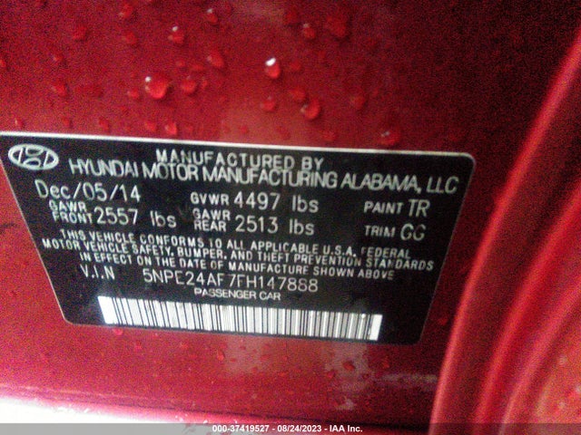 2015 HYUNDAI SONATA 2.4L SE VIN: 5NPE24AF7FH147888